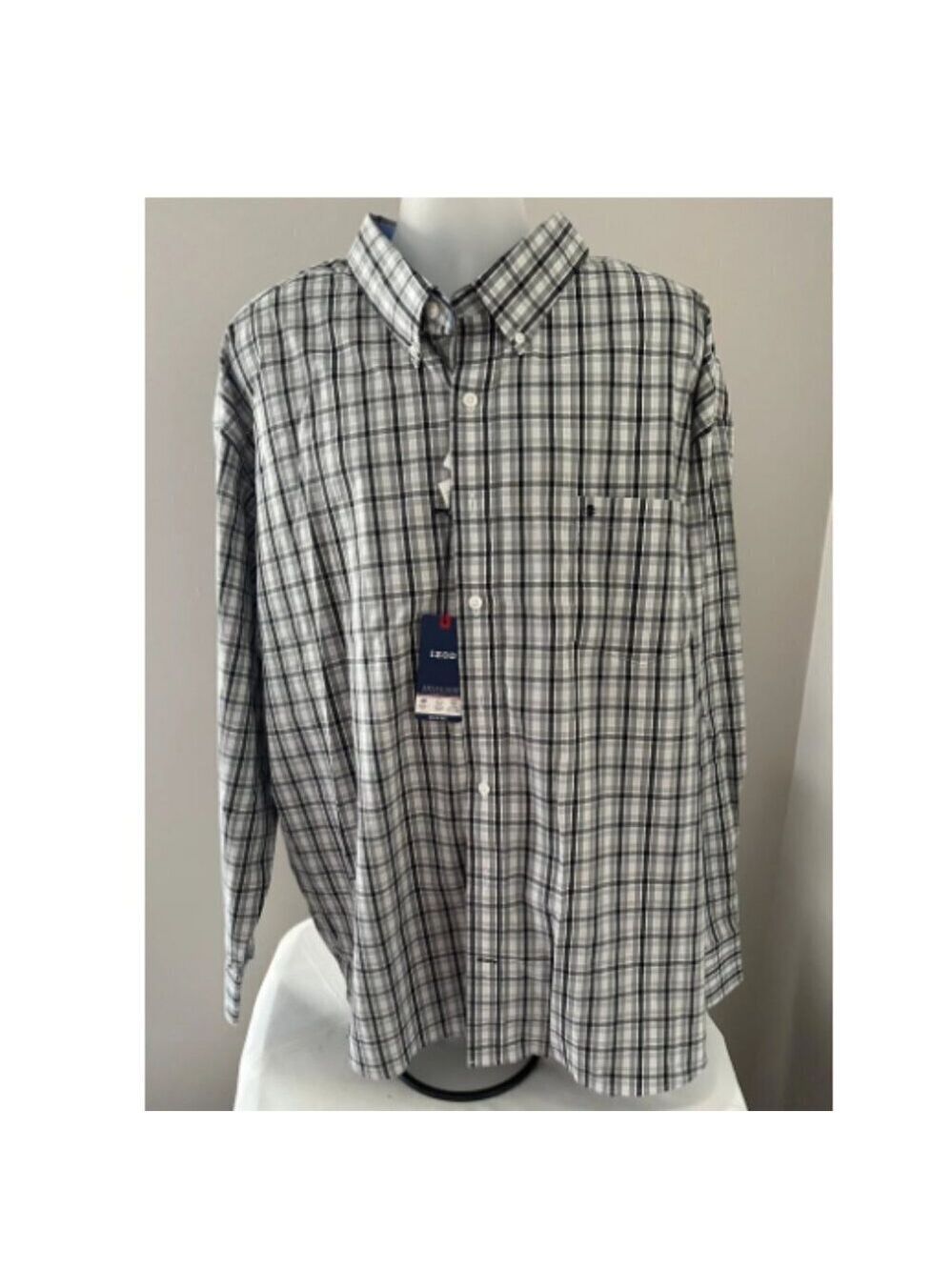 Izod Advantage Performance Deep Sea Plaid L/S Button Front Shirt 2XLT Big & Tall